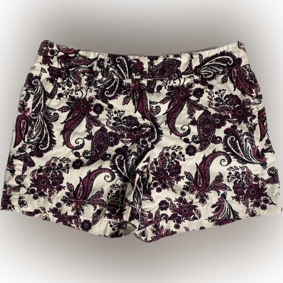 Ann Taylor Pants - Size 0 Loft Ann Taylor Paisley Low Rise White Purple Embroidered Print Shorts
